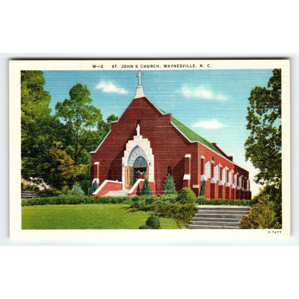 St. John’s Church Waynesville NC Linen Postcard W-2 Asheville Post Card Co E-747